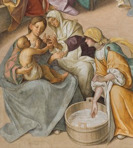 Nef centrale, Deuxième travée nord, Naissance de la Vierge, Boccaccio Boccaccino 1514-15, (détail) - Boccaccio Boccaccino
