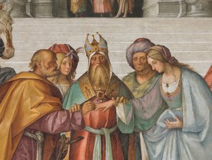 Nef centrale, Deuxième travée nord, Mariage de la Vierge, Boccaccio Boccaccino 1514-15, (détail) - Boccaccio Boccaccino