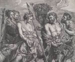Diane revenant de la chasse, accompagnée de chiens et de ses nymphes à gauche, deux satyres..., vers 1640-59 - Boetius Adams Bolswert
