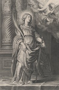 Sainte Catherine tenant des feuilles de palmier et une épée, deux putti au-dessus tenant une couronne de laurier..., ca. 1625-59 - Boetius Adams Bolswert