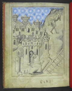 Samson portant les portes de Gaza, observé depuis les murs de la ville par des soldats en armure et, à une fenêtre, Dalila, du 