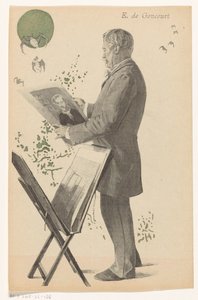 Edmond de Goncourt regardant une gravure, à côté de lui un support de gravure - Boileau