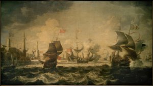 Navires devant un port - Bonaventura I. Peeters