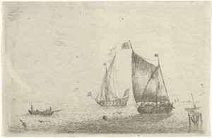 Vue de mer avec un bateau de pêche - Bonaventura Peeters (I)