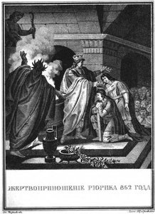 Sacrifice du prince Rurik. 862 De Karamzin illustré, 1836 - Boris Artemyevich Chorikov