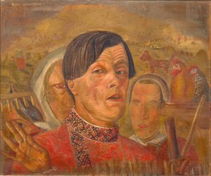 Autoportrait avec le coq et la poule, c. 1924
