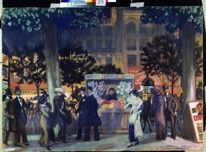 Boulevard à Paris, la nuit - Boris Mikhailovich Kustodiev