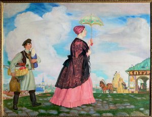 Femme de marchand avec ses achats - Boris Mikhailovich Kustodiev