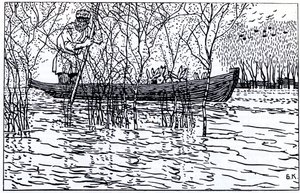 Illustration pour le poème Grand-père Mazay et les lièvres par N. Nekrasov, 1910 - Boris Mikhailovich Kustodiev