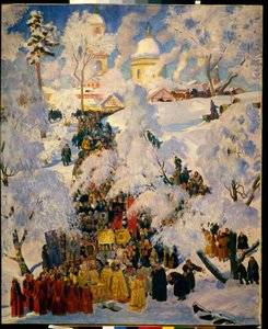 La grande bénédiction des eaux lors de la fête de la Théophanie - Boris Mikhailovich Kustodiev