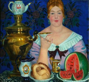 La femme du marchand buvant du thé, 1923 - Boris Mikhailovich Kustodiev
