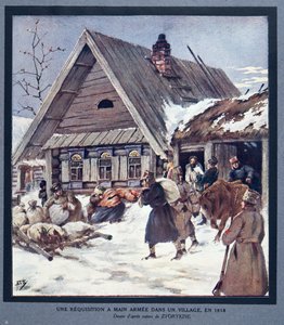 Les forces armées réquisitionnent des fournitures dans un village - Boris Vasilievich Zvorykin