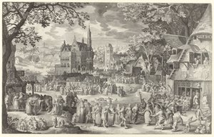 Fête paysanne devant la balance sur la place du village - Boëtius Adamsz. Bolswert