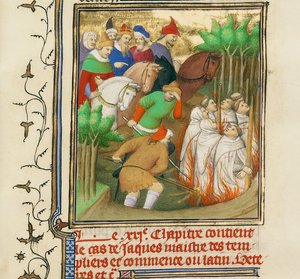 Les Templiers brûlés en présence de Philippe le Bel et de ses courtisans, vers 1413-1415 - Boucicaut Master,