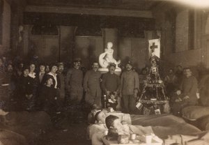 Album de la Première Guerre mondiale en Frioul-Vénétie Julienne : portrait de groupe le jour de Noël à Villa Brazzà, maison de l