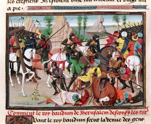 La Bataille entre le Roi Baudouin I et les Turcs, des Chroniques des empereurs par David Aubert - Brabant School