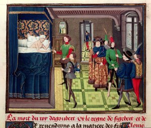 Ms 5089-90 La mort du roi Dagobert I (c.603-639) de Chroniques des Empereurs par David Aubert, 1462 - Brabant School