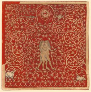 Adam et Ève dans le jardin avec deux moutons et deux colombes - British 18th Century