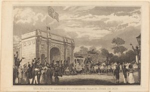 Sa Majesté quittant le Palais de Buckingham, 28 juin 1838 [moitié gauche]