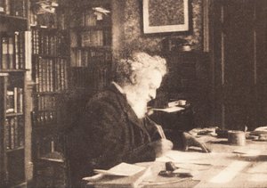 William Morris dans sa bibliothèque à Kelmscott House, Hammersmith