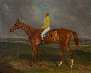 Un cheval de course alezan avec jockey, c.1860-90 - British School