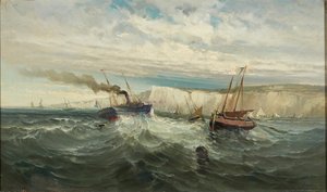 Vagues déferlantes aux falaises blanches de Douvres - British School