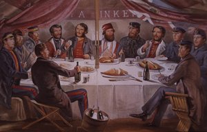 Dîner de Noël pendant la guerre de Crimée, officiers britanniques et alliés devant Sébastopol