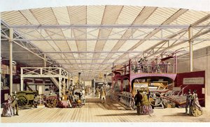 Révolution industrielle : vue intérieure du pavillon des machines agricoles au Crystal Palace, construit par Joseph Paxton pour l