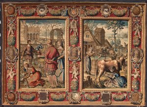 Mars et avril : travaux agricoles et traite des vaches Tapisserie des manufactures de Mortlake. 17ème siècle Gênes, Musei di Strada Nuova - British School