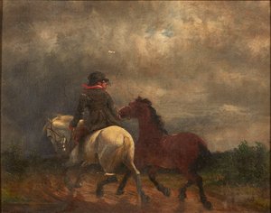 Cavalier avec deux chevaux - British School