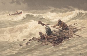 Marins accrochés à des débris en mer - British School