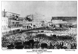 Une réunion de masse devant Fort Vigilant, Sacramento, Californie, 1856