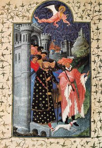 Le duc Jean de Berry (1340-1416) et son administrateur de biens. Miniature de Jean Limbourg (1370-1416) pour "Les Très Riches Heures du Duc de Berry" Vers 1440 Paris. B.N. - Brothers Limbourg