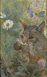 Un chat avec un jeune oiseau dans sa bouche, 1885 - Bruno Andreas Liljefors