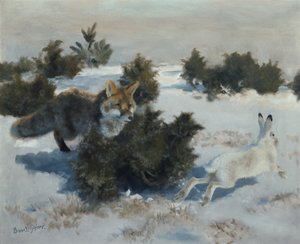Renard et lièvre - Bruno Andreas Liljefors