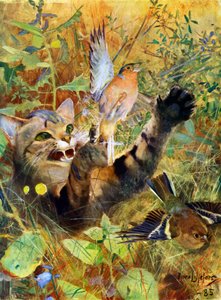 Un chat et un pinson, 1885 - Bruno Andreas Liljefors