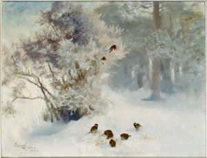 Nourrissage des oiseaux dans la neige - Bruno Andreas Liljefors