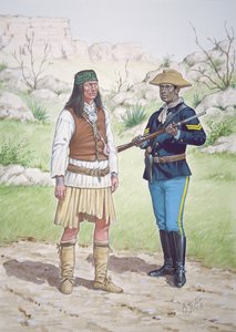 Un guerrier apache Chiricahua et un caporal du 10e régiment de cavalerie américaine en 1886, d