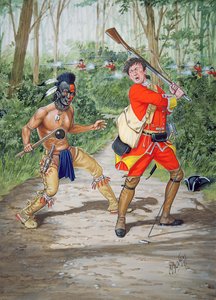 Un guerrier huron contre un soldat du 44e régiment de fantassins en 1755, tiré d