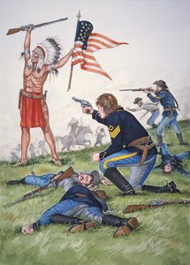 Guerrier sioux contre le 7e régiment de cavalerie américaine lors de la bataille de Little Bighorn, 25 juin 1876, tiré d