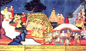 Le Bouddha se baigne, c.1800-20 - Burmese School