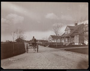 Vue générale des maisons et bâtiments du domaine de F.G. Bourne à Oakdale, Long Island, New York, 1900 - Byron Company