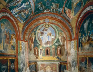 Chapelle de Saint Eldrad et Saint Nicolas avec fresques romanes de style byzantin, Fin XIe siècle, Abbaye de Novalesa, Piémont, Italie - Byzantine