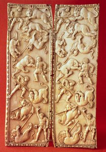 Diptyque avec une scène de chasse au lion - Byzantine