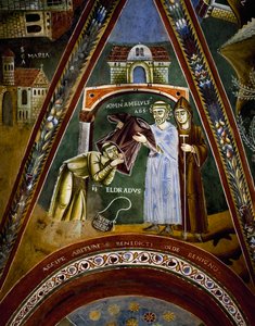 Saint Nicola, histoires de la vie de Saint Eldrad et Saint Nicolas, Saint Eldrado tourné vers Saint Jacques de Compostelle : recevant un habit monastique de l
