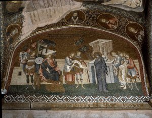 Le recensement, Marie et Joseph devant Hérode le Grand (Mosaïque de 1310-1320) - Byzantine