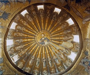 Turquie, Istanbul, Église de Saint-Sauveur-in-Chora (Karyie Camii). Dôme sud du narthex avec le Christ au centre. Art byzantin réalisé entre 1315 et 1321 - Byzantine