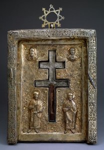 Staurothèque en argent doré, reliquaire de croix, byzantin, 12ème siècle - Byzantine Byzantine