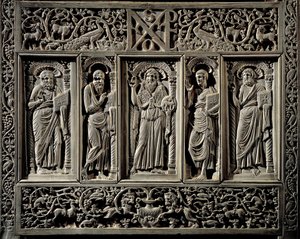 Art byzantin : « Saint Jean-Baptiste et les quatre évangélistes » détail inférieur de la chaire de l