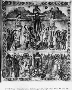 Crucifixion et Résurrection, des Évangiles de Rabula, 586 AD - Byzantine School